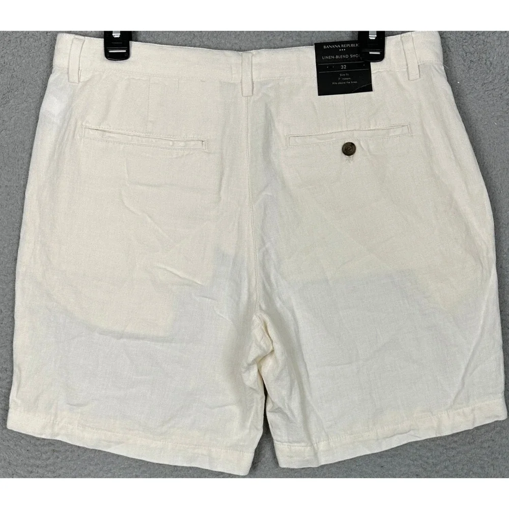 NEW Banana Republic Linen Shorts Mens 32X7 Slim Fit Cream Off White Casual Chino